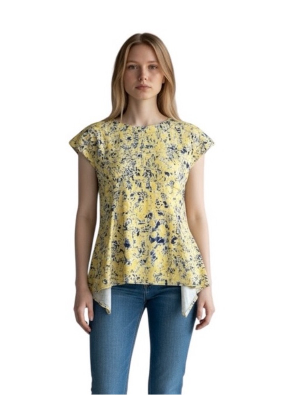Jil Sander Abstract Print Asymmetrical Lagenlook Short Sleeve Top